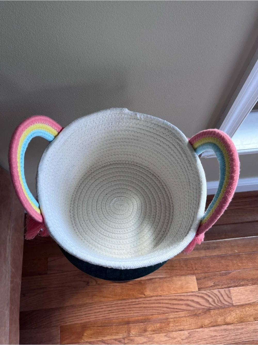 Target Kids White Rope Basket with Pink and Pastel Rainbow Handles - Picture 5 of 6